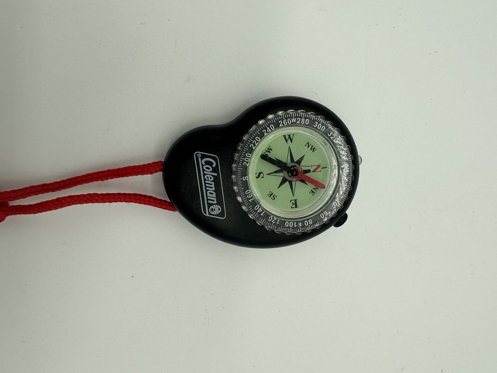 Coleman Compass with LED Light, Red Lanyard, Hiking, Camping EUC Free Shipping