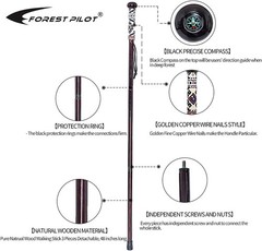 48 Inch Hardwood Walking Stick for Hiking with Compass – 3pc Set
