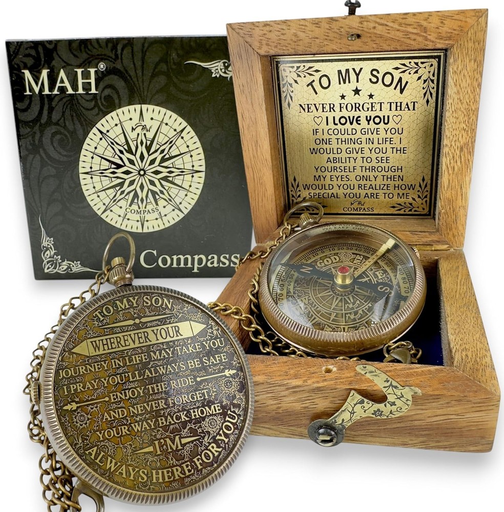 Brass Compass Gift – to My Son Never Forget That I Love You, Sentimental Keepsak