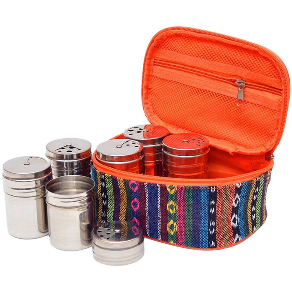 Stainless Steel 6-Pack Spice Bottles for Outdoor Cooking and Travel Use