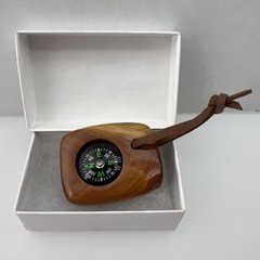 Pocket Compass Fluid Filled Wood With Leather Strap & Box NEW ~ Gift Idea ~