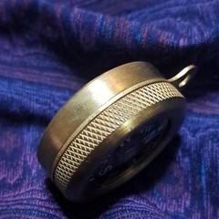 Mini Metal Button Pocket Compass Keychain w/ Loop, Gold & Black Hiking