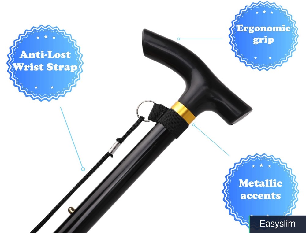Folding Walking Stick Adjustable 33-37 Inches Lightweight Aluminum Blue