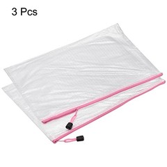 Pink A3 Size Plastic Zipper Bags – Mesh File Pouch – A3 Size