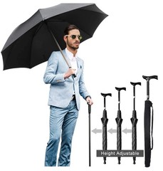 Height Adjustable Walking Cane Umbrella – Heavy Duty Tungsten Steel, Ideal for H