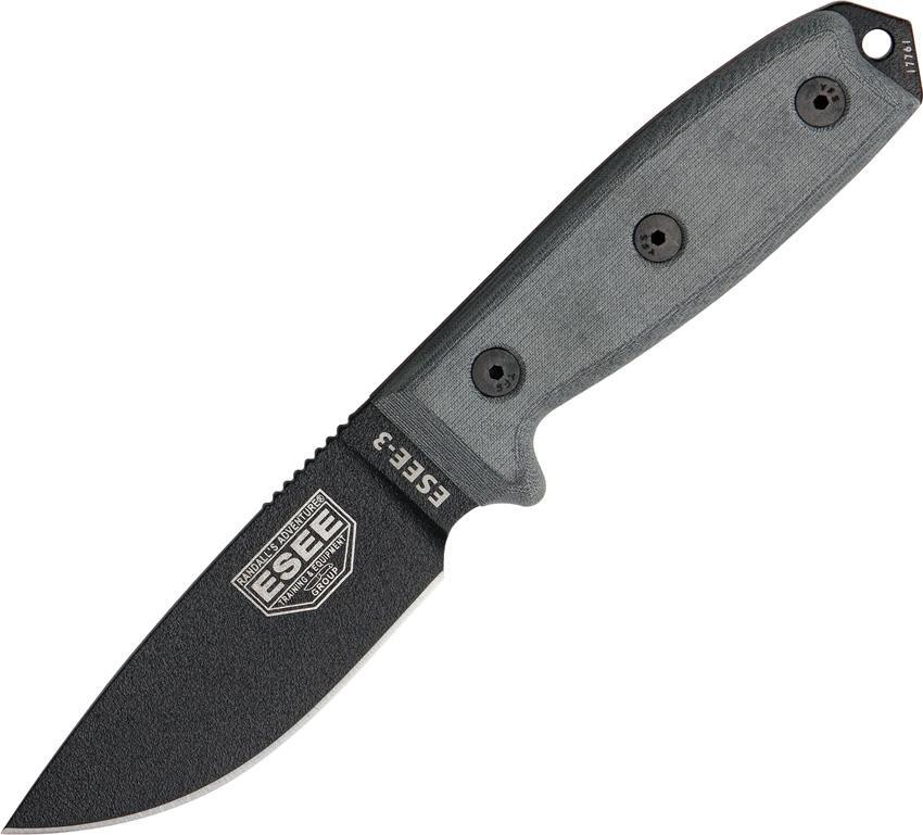 ESEE 8.25″ Model 3 Standard Fixed Blade Black Linen Micarta Handle Knife 3PBMB