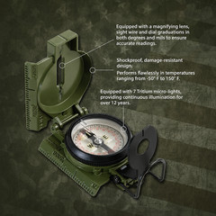 Cammenga 3H Tritium Lensatic Compass Waterproof Military Hiking Survival w/Pouch
