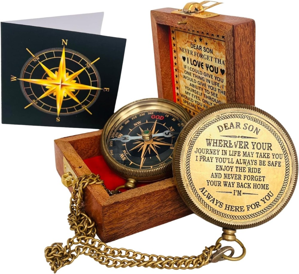 Gift for Son from Mom Dad | Engraved Compass 2″ – Father to Son Gifts, Mom to So