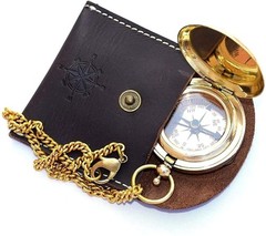Vintage Brass Nautical Compass in Black Leather Case | Classic Gift & Décor