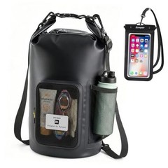 20L Black Waterproof Dry Bag with Bottle Holder & Mesh – Wirh Phone Pouch