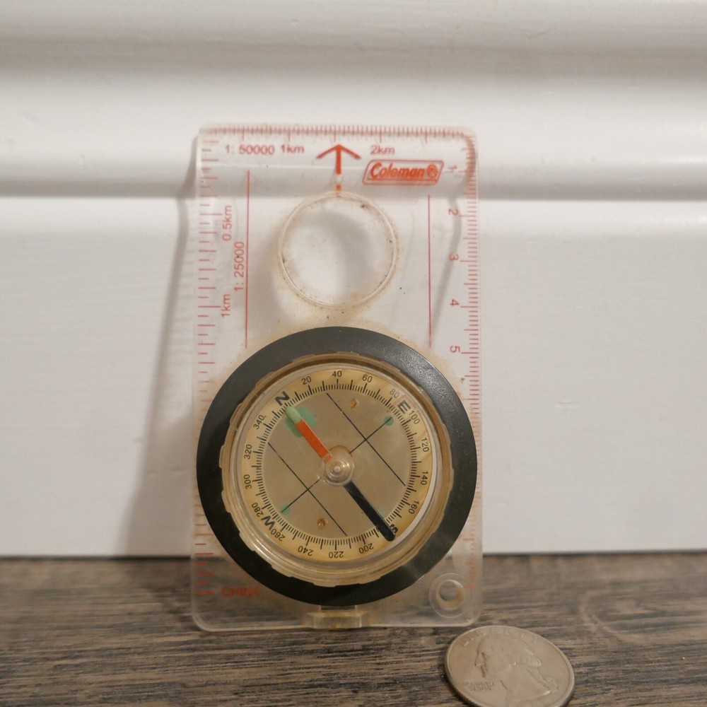 Coleman Survival Map Compass Ruler Magnifier Travelers Camping Hiking Liquid