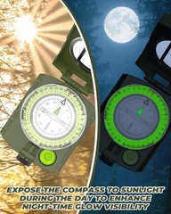 Accurate Lightweight Orienteering Compass with Strap & Case, Glow in Dark, Water