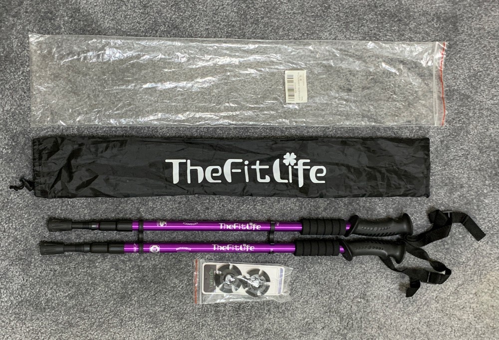 The Fit Life AntiShock Trekking Poles Aluminum Adjustable 26-53” Purple Black 5p