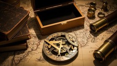 Antique Brass 4 Inch Sundial Compass Clock Wood Box Ship Replica Watch