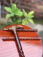 Victorian Rabbit Handle Walking Cane -Spiral Hardwood Shaft Brass Accents Antiqe