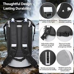 Floating Roll Top Dry Bag, Flexible Lightweight TPU Waterproof 20L Black
