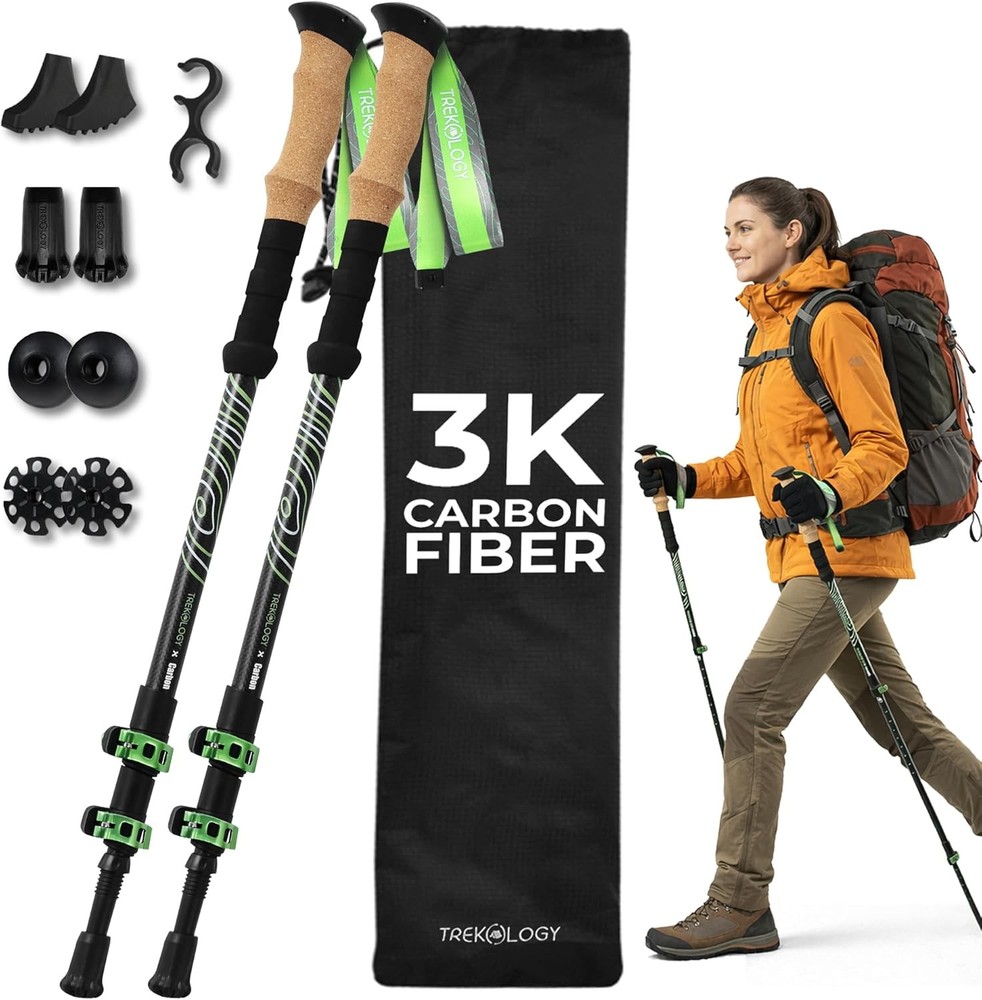 Trekology 3K Carbon Fiber Trekking Poles (210g) – Pair of Ultralight Hiking
