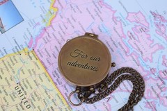 Personalized Engraved Brass Compass with Leather Case – Vintage Sundial Compass