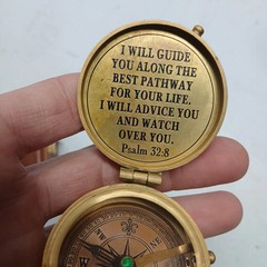 God’s Way Brass Compass, Psalm 32:8 Brass Compass with Wooden Brass Inlay Box
