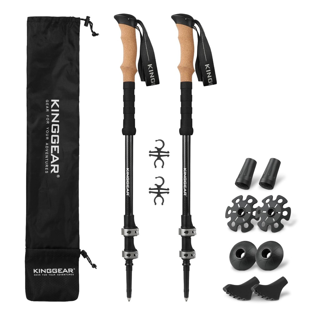 KINGGEAR Carbon Fiber Trekking Poles Cork EVA Adjustable Pair