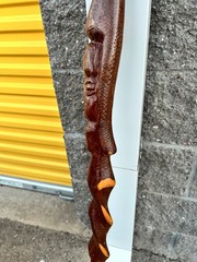 Hand-Carved Twisted Wood w/ Face Walking Stick Hiking Staff Cane 44”h