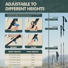 Lightweight Carbon-Aluminum Collapsible Hiking Poles, 2pc Folding