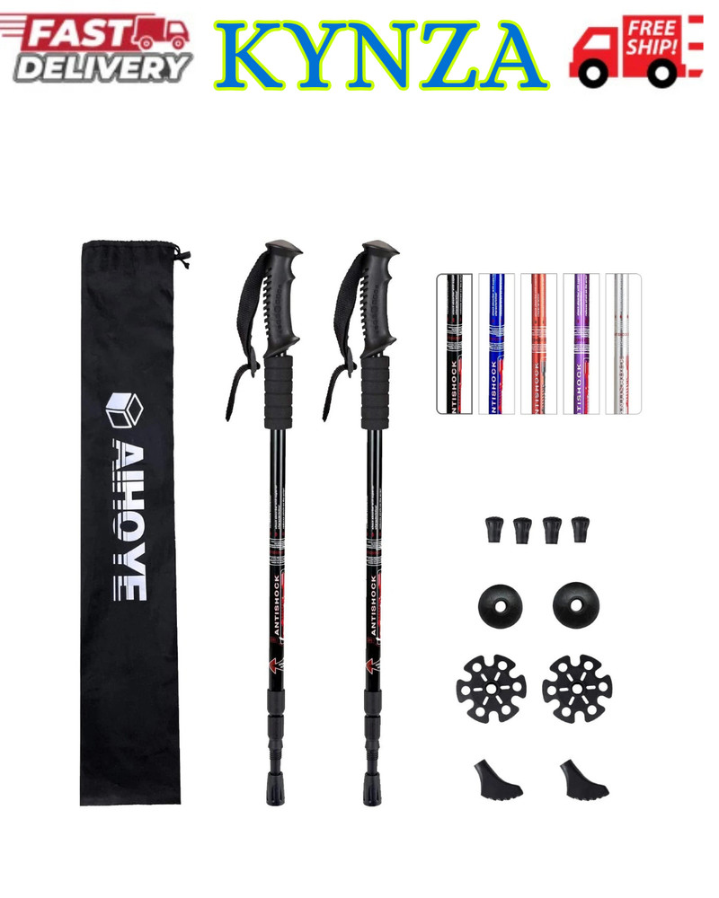 Trekking Poles, 2 Pack Collapsible, Lightweight, Anti Shock, Walking Sticks, Adj