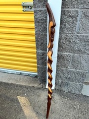 Hand-Carved Twisted Wood w/ Face Walking Stick Hiking Staff Cane 44”h