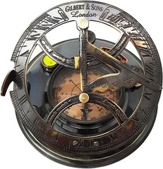 Engraved Sundial Brass Compass – 5 inches Large Sundial Compass in Leather Case
