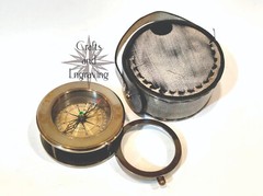 3″ Personalized nautical folding magnifier compass direction with leather box
