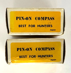 Two Vtg Pin-On Compass Compasses for Hunters & Hikers~~NIB Japan Brass Finish