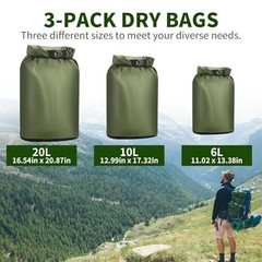 Dry Bag Waterproof 3 Pack Lightweight Dry Sack, 6L&10L&20L Outdoor Stuff Green