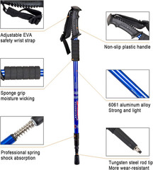 Trekking Poles Shock Absorbing Adjustable Hiking or Walking Sticks for Hiking Co