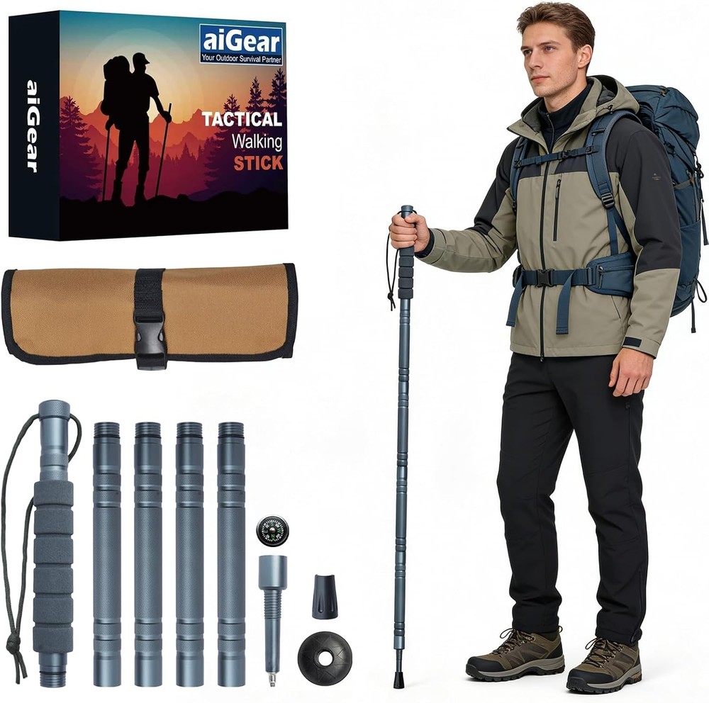 Hiking Trekking Pole, Adjustable Length Walking Stick Survival Lightweight