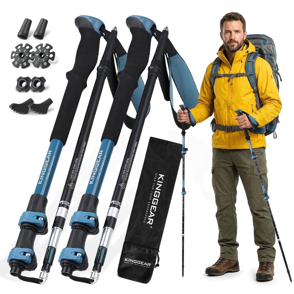 KINGGEAR TR-Z Collapsible Trekking Poles, 7075 Aircraft Aluminum Blue