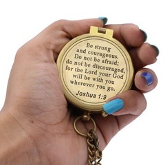 Be Strong And Courageous Engraved Compass Baptism Communion Gift for Boys