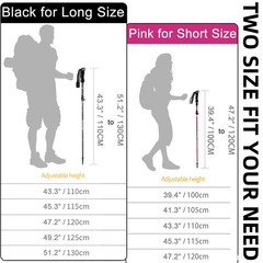 Covacure Hiking Poles 43.3″/110cm-51.2″/130cm, Black Long(110-130cm)