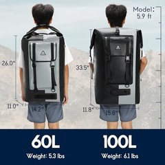 Waterproof Backpack Roll Top Dry Bag Kayak Dry Backpack IPX7 60L Black/Grey
