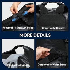 Waterproof Backpack Roll Top Dry Bag Kayak Dry Backpack IPX7 60L Black/Grey