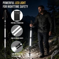 LED Smart Trekking Pole – Adjustable Height Hiking Stick with Multi-Tools for Ca