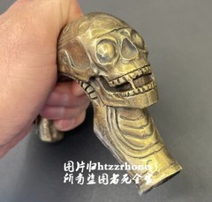 Brass Skull Head Walking Stick Cane Handle Top Topper Hand Grip Holder Decor