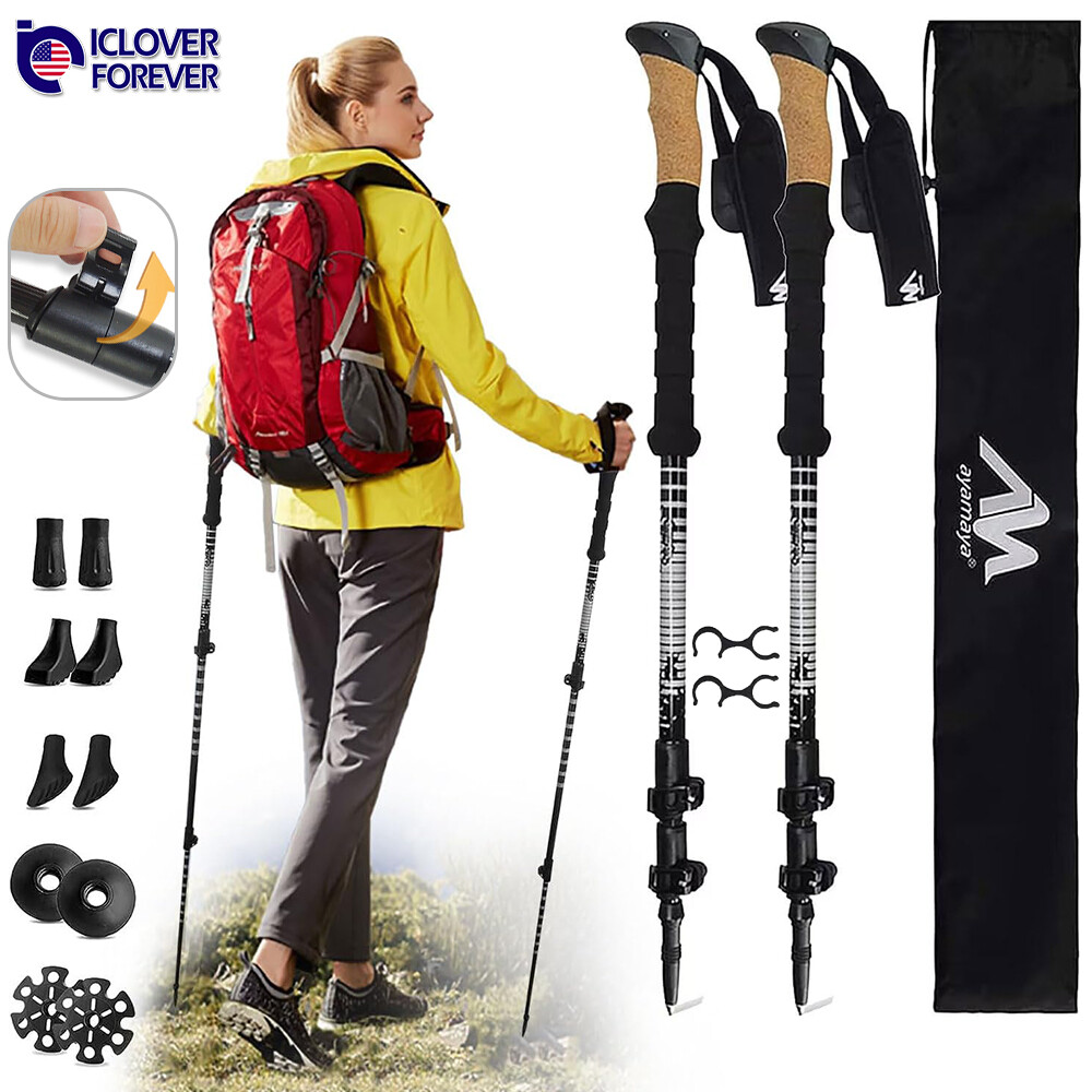 1Pair Lightweight Carbon Fiber Trekking Hiking Poles Walking Sticks Adjustable