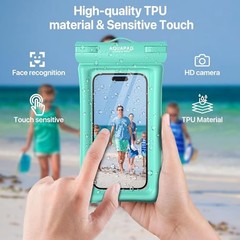IP68 Waterproof Phone Pouch 2 Pack-Up to 8.0″，Adjustable Aqua Green 2 pack