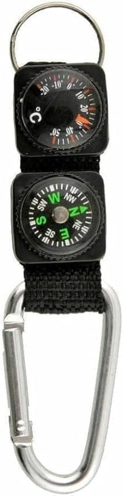 Black Carabiner Key Chain Compass Thermometer Metal Camping Outdoor Gadgets Hiki