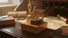 Antique Brass 4 Inch Sundial Compass Clock Wood Box Ship Replica Watch