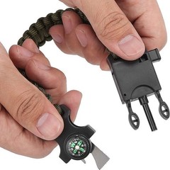 5 in 1 Survival Wristband Paracord Compass Whistle Fire Starter Scraper Tool Set