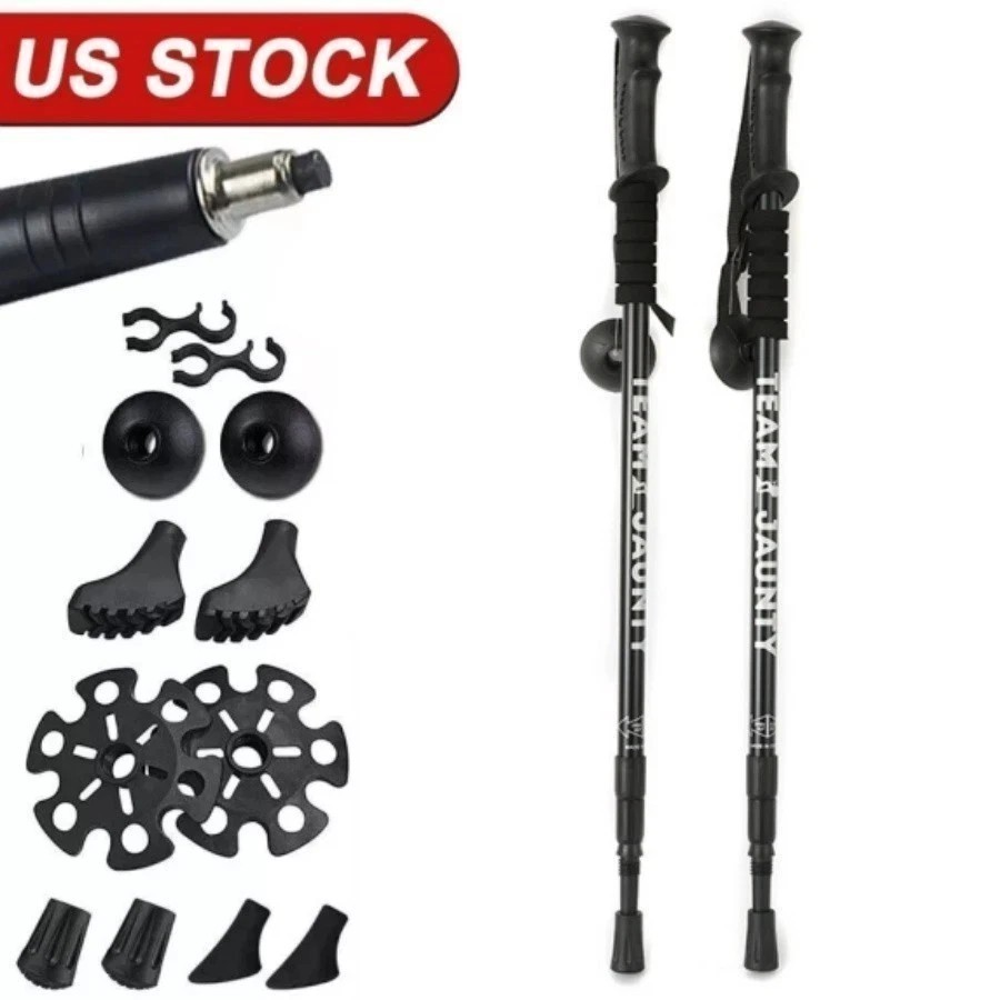 2 X Hiking Trekking Poles Nordic Walking Sticks Adjustable Anti-shock Alpenstock