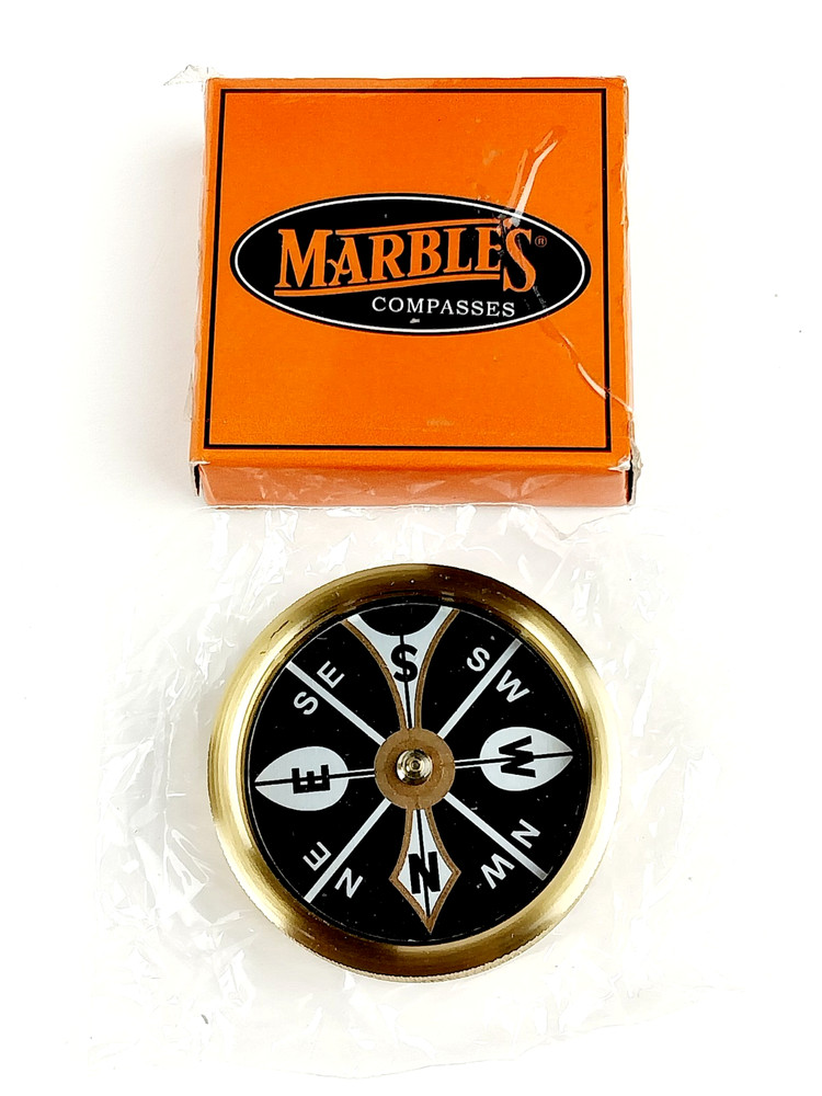 Vintage Marbles Large 1-3/4″ Brass Pocket Compass MR223 – NEW IN BOX!