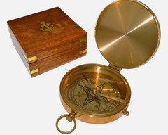 Large 4″ Brass Compass & Rosewood Storage Box, Fully Functional, Nautical Pirate