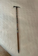 Vintage Bavarian Alpine Wanderstock w/Metal Ice Axe Pick Head & Souvenir Shields